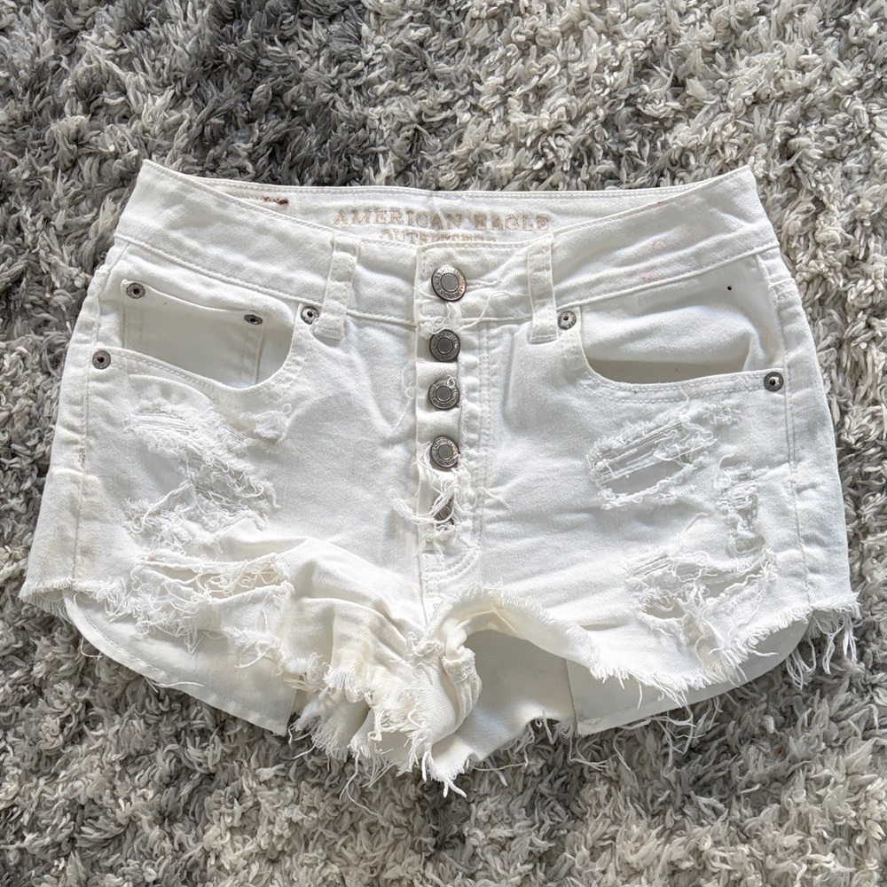 American Eagle Outfitters Distressed White Jean Shorts
